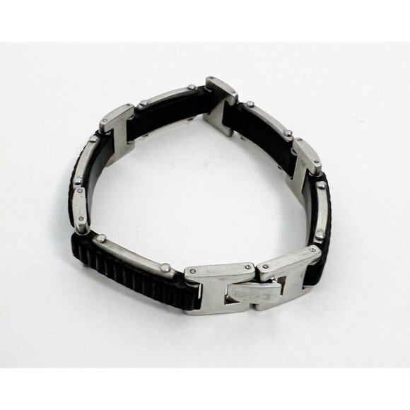 Edforce Men's Silver Black Rubber Silicone Stainless Steel Link Bracelet Clasp - Picture 1 of 11